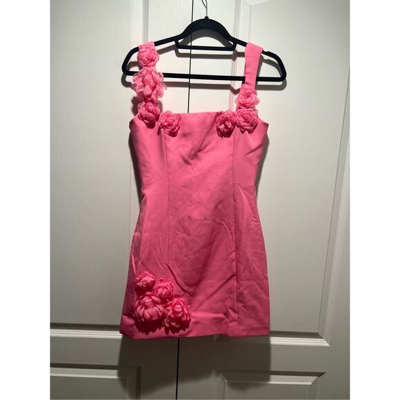 Elliatt Trompe 3D Floral Mini Dress Pink Wedding Cocktail Birthday size L NWT - Picture 4 of 6